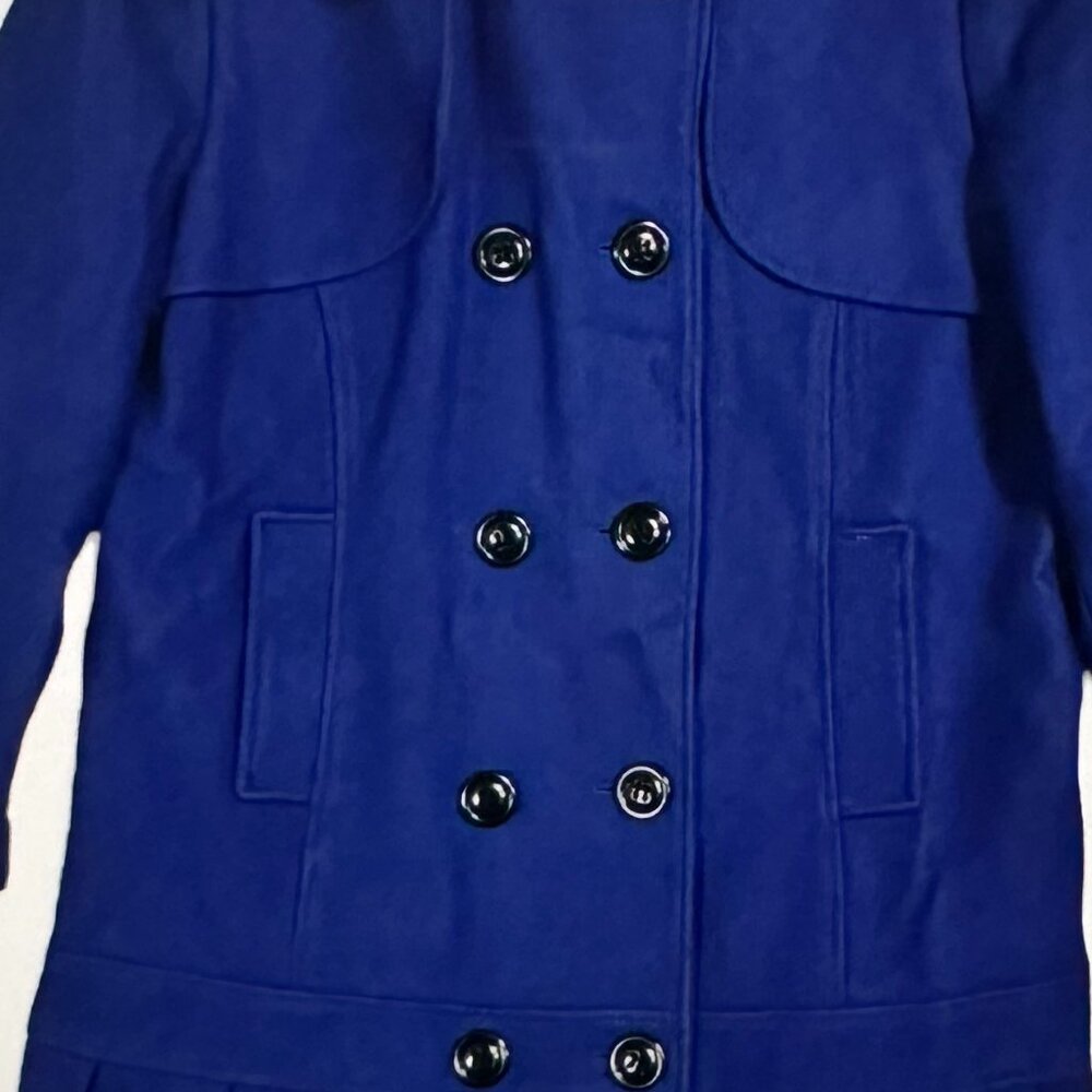 Y2K Blue Wool Worthington VTG Coat XL Corpcore Academia Classic 90 Pea-Coat BOHO - Picture 7 of 16